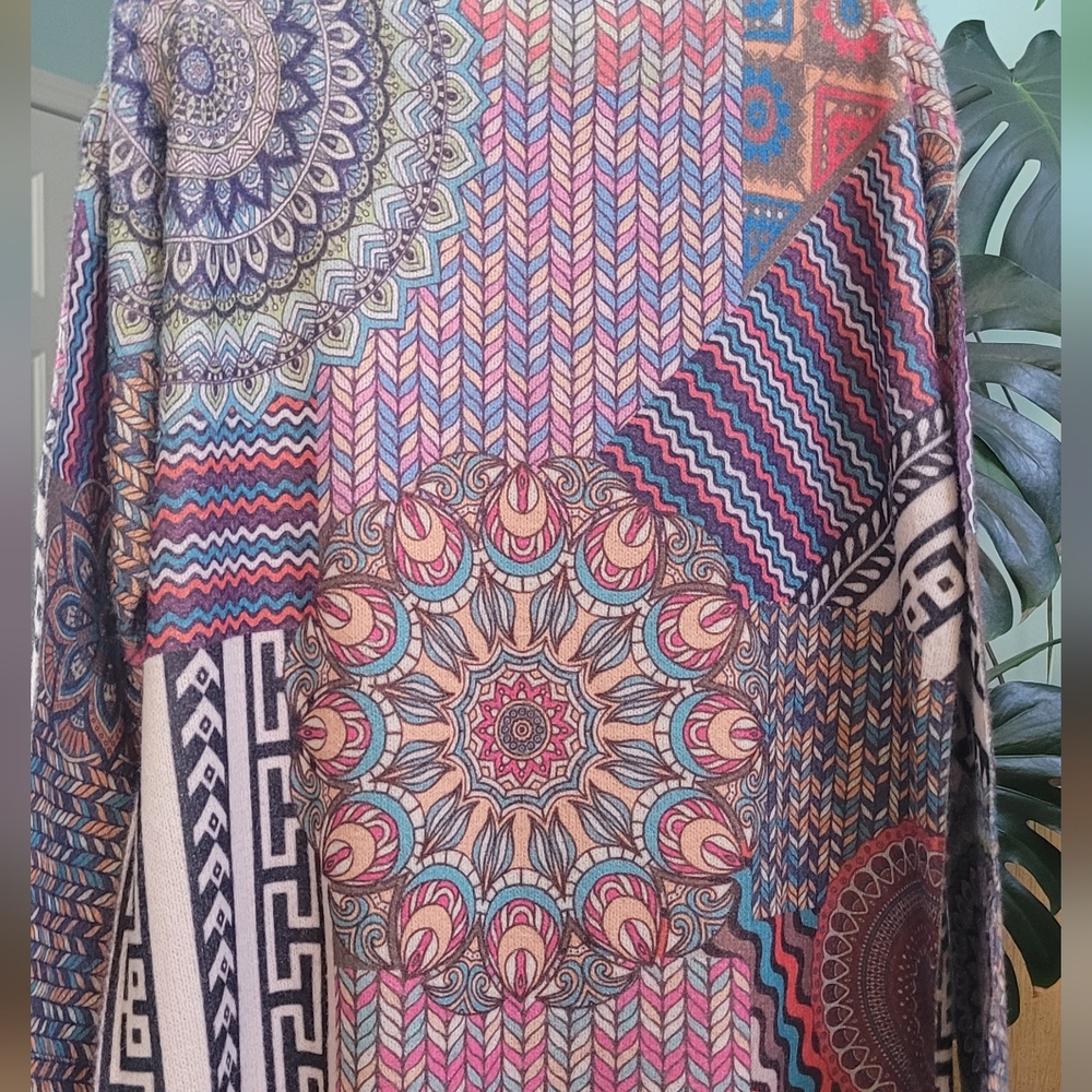 Boho Colorful Geometric Pattern Sweater Size 1X - Picture 6 of 7